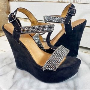 Aldo Suede Platform Sandals with Crystal Detailing